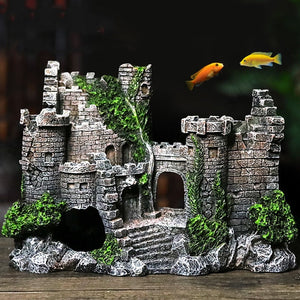 Resin Artificial Fish Tank Decorations Ancient Castle Landscaping For Aquarium Rock Cave Building Decoration Aquarium Accessorie